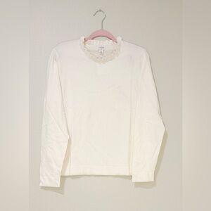 J. Crew Factory White Ruffle Neck Sweater